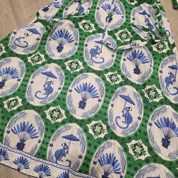 Isla Payal  COMO MIDI | MONKEY CHINOISERIE JADE & Blue Floral Print Maxi Dress S - Picture 11 of 12